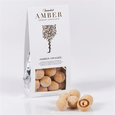 Dragerede økologiske Piemonte hasselnødder med nougat, knust krokant og amber chokolade
